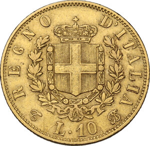 reverse: Vittorio Emanuele II (1861-1878). 10 Lire 1863 Torino
