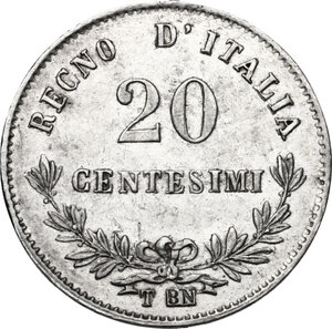 reverse: Vittorio Emanuele II, Re d Italia (1861-1878).20 centesimi 1867 Torino