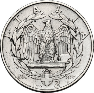 reverse: Vittorio Emanuele III (1900-1943). 2 lire 1936 A. XIV