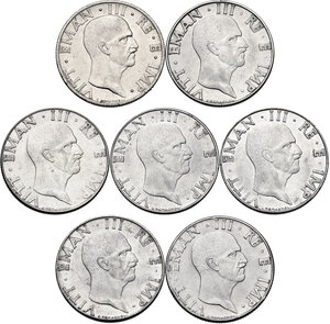 obverse: Vittorio Emanuele III (1900-1943). Lotto di sette (7) monete da 50 centesimi: 1936, 1939, 1939 (calamitabile), 1940, 1941, 1942, 1943