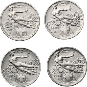 reverse: Vittorio Emanuele III (1900-1943). Lotto di 4 monete da 20 centesimi 1909, 1912, 1920 e 1922