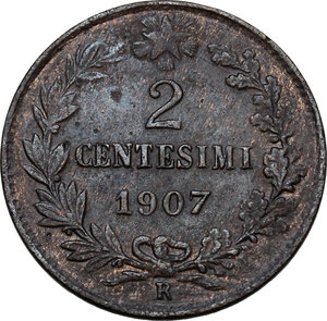 reverse: Vittorio Emanuele III (1900-1943). 2 centesimi 1907