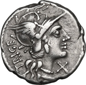 obverse: C. Curiatius Trigeminus. AR Denarius, 142 BC