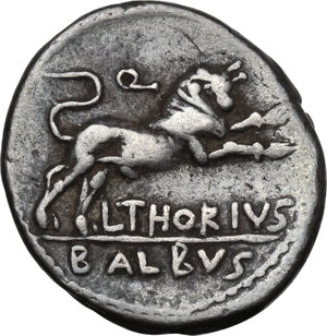 reverse: L. Thorius Balbus.AR Denarius, 105 BC