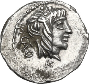 obverse: M. Cato.AR Quinarius, 89 BC