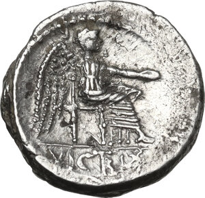 reverse: M. Cato.AR Quinarius, 89 BC