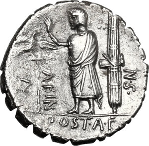 reverse: A. Postumius A.f. Sp. n. Albinus.AR Denarius serratus, 81 BC