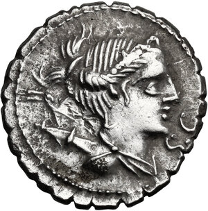 obverse: Ti. Claudius Ti. f. Ap. n. Nero.AR Denarius serratus, 79 BC