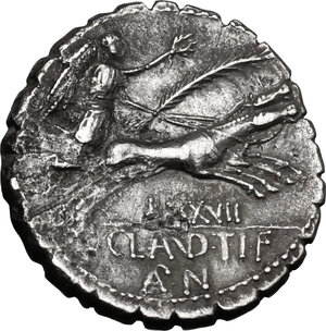 reverse: Ti. Claudius Ti. f. Ap. n. Nero.AR Denarius serratus, 79 BC
