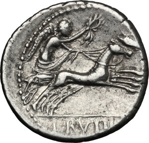 reverse: L. Rutilius Flaccus.AR Denarius, 77 BC