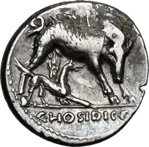 reverse: C. Hosidius C.f. Geta.AR Denarius, 68 BC