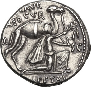 obverse: M. Aemilius Scaurus and Pub. Plautius Hypsaeus. AR Denarius, 58 BC