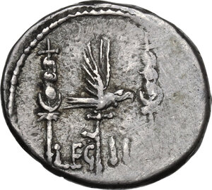 reverse: Mark Antony. AR Denarius, 32-31 BC