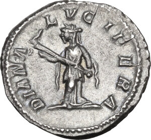 reverse: Julia Domna, wife of Septimius Severus (died in 217 AD).AR Denarius, struck under Caracalla, 211-217 AD