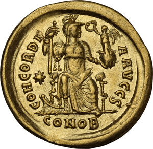 reverse: Honorius (393-423).AV Solidus. Constantinople mint, 6th officina, 408-420 AD