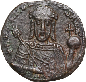 obverse: Constantine VII (913-959) and Romanus I (920-944).AE Follis, Constantinople mint