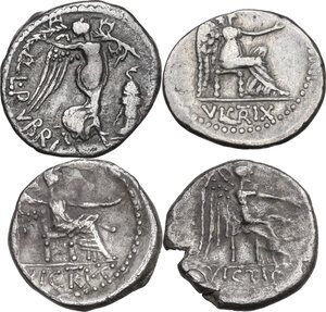 reverse: The Roman Republic. Multiple lot of four (4) unclassified AR Quinarii