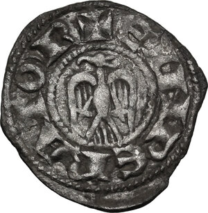 reverse: Messina. Enrico VI (1194-1197) con il figlio Federico di Svevia (1196). Denaro, 1196-1197