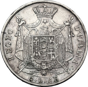 reverse: Milano. Napoleone Bonaparte (1805-1814).5 lire 1814 puntali sagomati