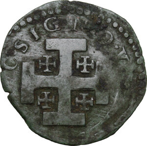reverse: Napoli. Filippo II di Spagna (1554-1598).3 Cavalli 1577 sigle GR (dietro la testa) e VP (sotto la testa)