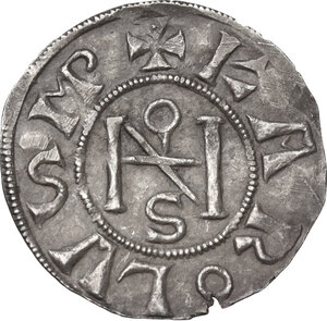 obverse: Roma. Giovanni VIII con Carlo il Calvo (875-877) o Carlo il Grosso (881-882). Denaro