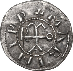 obverse: Roma. Marino I con Carlo il Grosso (882-884). Denaro