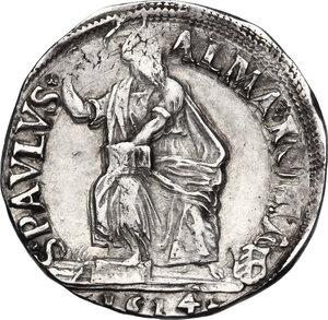 reverse: Roma. Paolo V (1605-1621), Camillo Borghese.Testone A. VII, 1614 (anacronismo)