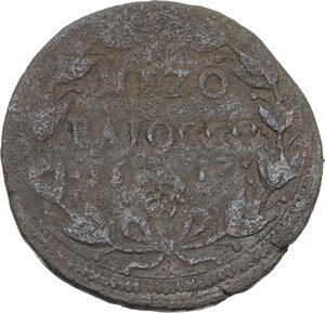 reverse: Roma. Paolo V (1605-1621), Camillo Borghese.Mezzo Baiocco A. XII, 1617