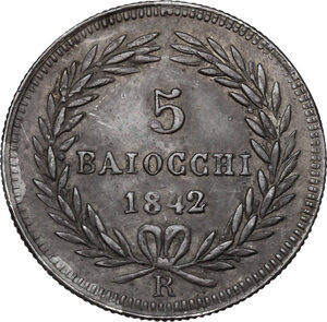 reverse: Roma. Gregorio XVI (1831-1846), Bartolomeo Alberto Cappellari. 5 Baiocchi A. XII, 1842