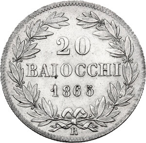 reverse: Roma. Pio IX (1846-1878), Giovanni Mastai Ferretti.20 Baiocchi A. XX, 1865
