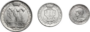 obverse: San Marino. Vecchia monetazione (1864-1938). Serie 1932: 20, 10 e 5 lire