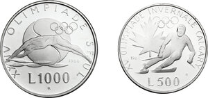 reverse: San Marino. 500 e 1000 lire 1988 Olimpiadi