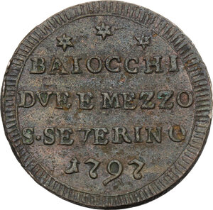 obverse: San Severino. Pio VI (1775-1799), Giovanni Angelo Braschi. Sanpietrino da 2 e mezzo baiocchi 1797