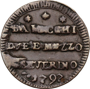 obverse: San Severino. Pio VI (1775-1799), Giovanni Angelo Braschi. Sanpietrino (ridotto) da 2 e mezzo baiocchi 1797