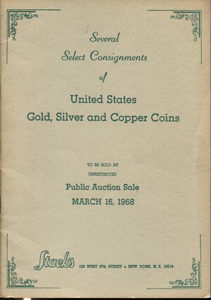 obverse: STACK’S. -  New York, 16 – March, 1968. United States Gold, Silver and copper coins.  Pp. 35,  nn. 677,  tavv. 4. Ril. ed. lista prezzi agg. buono stato.