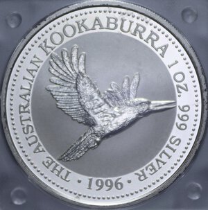 obverse: AUSTRALIA 1 DOLLARO 1996 KOOKABURRA 1 OZ 999 AG. 31,32 GR. PROOF