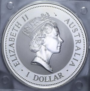 reverse: AUSTRALIA 1 DOLLARO 1996 KOOKABURRA 1 OZ 999 AG. 31,32 GR. PROOF