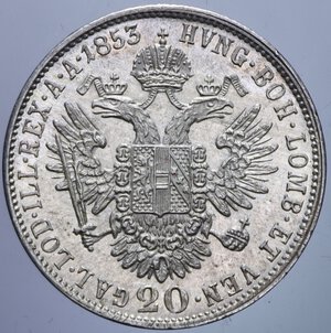 reverse: AUSTRIA FRANCESCO GIUSEPPE 20 KREUZER 1853 A AG. 4,33 GR. SPL/SPL+