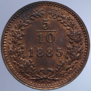 reverse: AUSTRIA FRANCESCO GIUSEPPE 5/10 KREUZER 1885 1,74 GR. FDC ROSSO