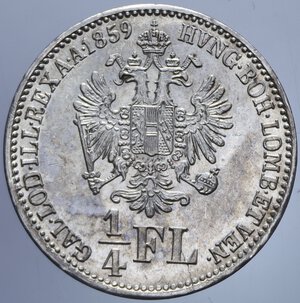 reverse: AUSTRIA FRANCESCO GIUSEPPE 1/4 FLORIN 1859 B AG. 5,35 GR. SPL-FDC