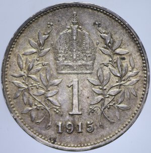 reverse: AUSTRIA FRANCESCO GIUSEPPE 1 CORONA 1915 AG. 5 GR. qFDC (PATINATA)