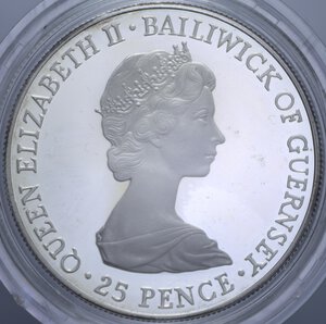 reverse: BAILIWICK OF GUERNSEY 25 PENCE 1980 REGINA MADRE AG. 28,06 GR. IN COFANETTO PROOF