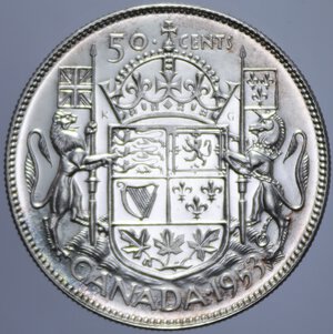 reverse: CANADA ELISABETTA II 50 CENTS 1953 AG. 11,64 GR. qFDC/FDC