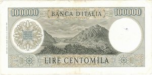 reverse: Banconote. Repubblica Italiana. 100.000 Lire Manzoni. D.M. 19 luglio 1970. 