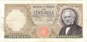 obverse: Banconote. Repubblica Italiana. 100.000 Lire Manzoni. D.M. 19 luglio 1970. 