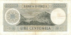 reverse: Banconote. Repubblica Italiana. 100.000 Lire Manzoni. D.M. 19 luglio 1970. 