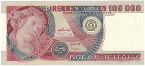 obverse: Banconote. Repubblica Italiana. 100.000 Lire Botticelli. D.M. 1 Luglio 1980. 