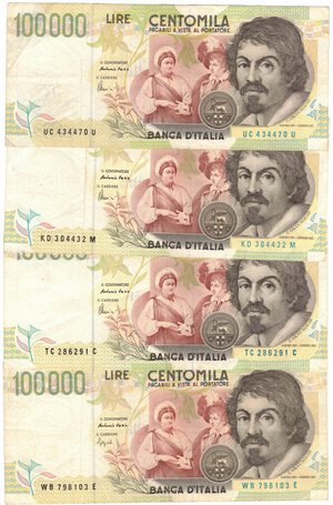 obverse: Banconote. Repubblica Italiana. Lotto di 28 Pezzi. 100.000, 50.000, 10.000, 5.000, 2.000, 1.000 Lire. 