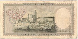reverse: Banconote. Repubblica Italiana. 50.000 Lire Leonardo. D.M. 19 Luglio 1970. 