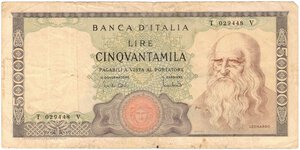 obverse: Banconote. Repubblica Italiana. 50.000 Lire Leonardo. D.M. 19 Luglio 1970. 
